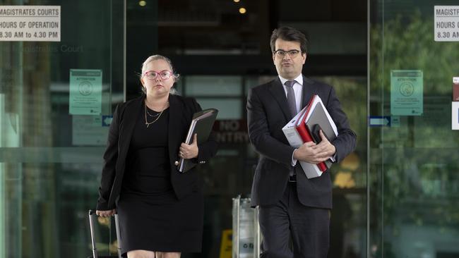 Jonathan Horton QC (right), counsel assisting the inquiry into Star Entertainment, leaves Brisbane Magistrates Court. Picture: NewsWire / Sarah Marshall