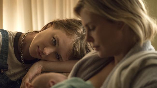 Mackenzie Davis, left, and Charlize Theron in a scene from Tully. Picture: Kimberly French/Focus Features via AP