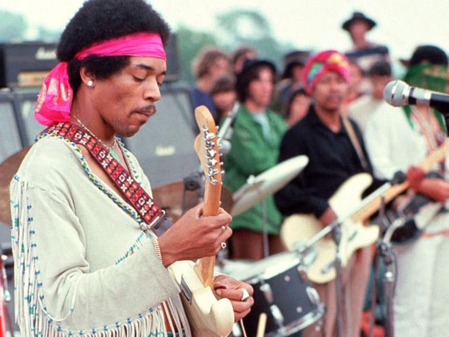 Jimi Hendrix at the original Woodstock festival in Bethel, New York in August 1969. Picture: Henry Diltz / AFP Photo