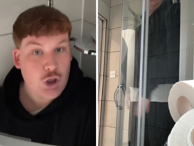 Kane Hinge Airbnb shower review. Pictures: TikTok / @kanehinge