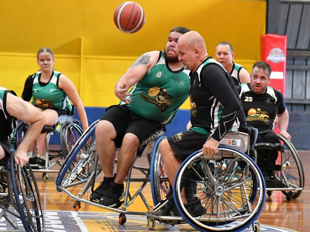 Father and son Ben and Matthew Lodewikus will play for the Rockwheelers Black A-grade team at the Rocky Bash Wheelchair Basketball Tournament this weekend.