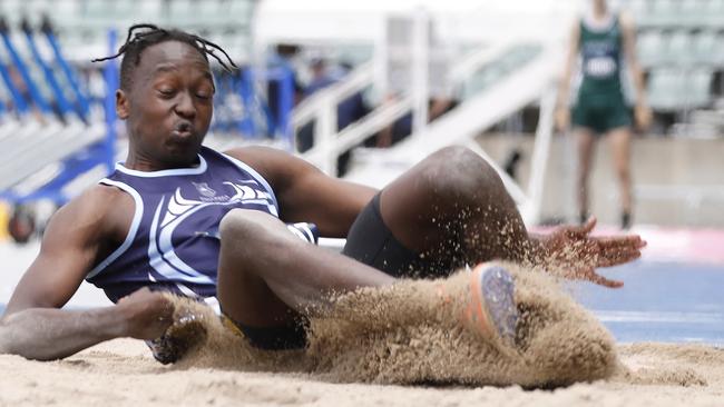 Kipchumba Langat on his way to winning the Triple Jump 17 years. Pic: Chris Pavlich.