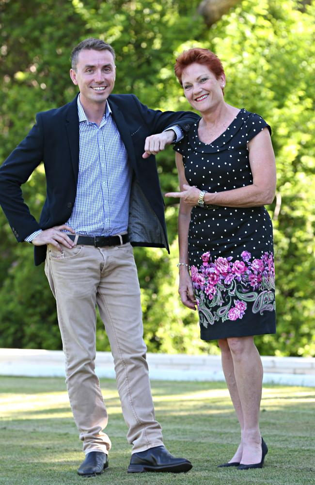 James Ashby with Pauline Hanson in Ipswich. Picture: Annette Dew