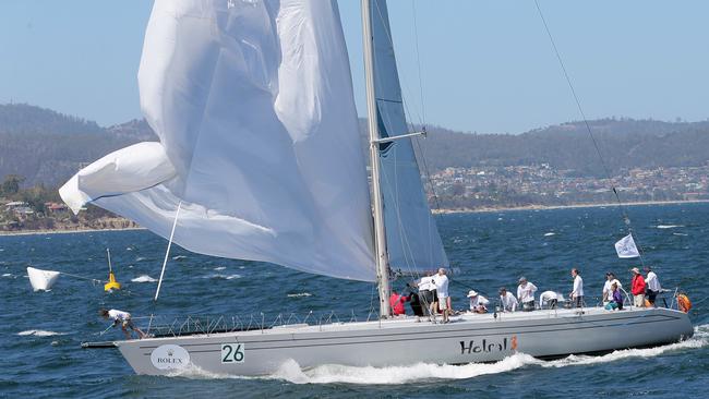 The only remaining Tasmanian Boat Helsal 3 arrives in Hobart with a final time of 04:02:03:16 on the 30 Dec, 03:03:16 PM. Skipper, Rob Fisher. Picture: RICHARD JUPE