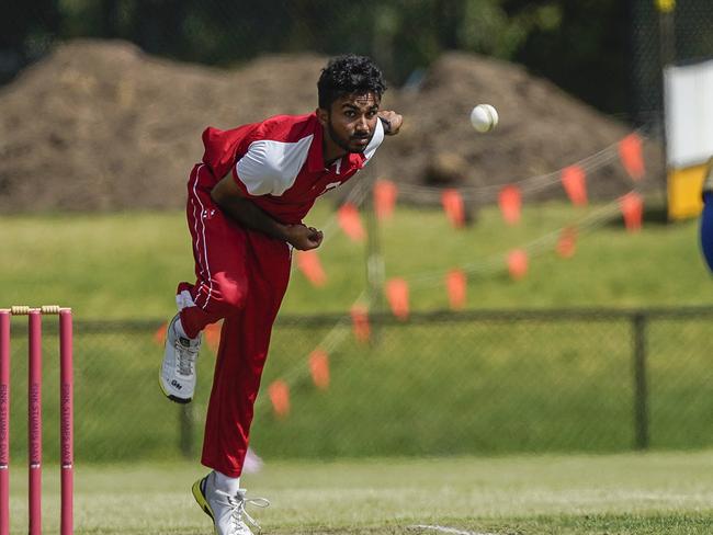 Cricket Southern Bayside: Mordialloc v St Brigid's/St Louis. Insey Iqbal bowling for Mordialloc.  Picture: Valeriu Campan