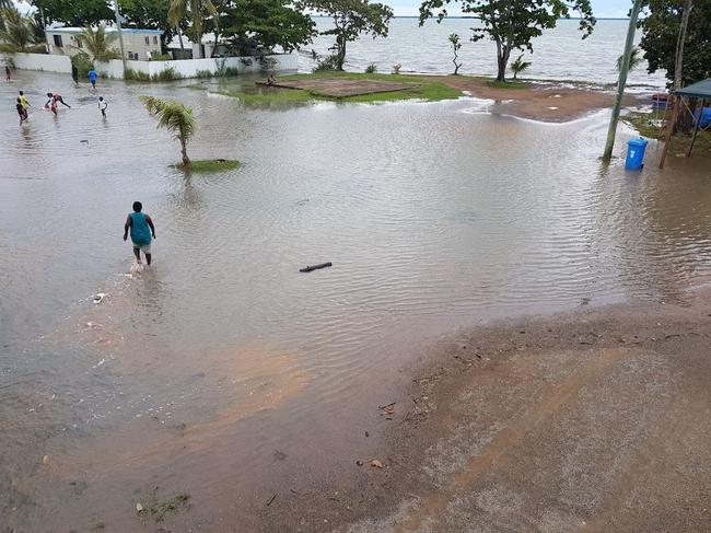 Inundation on Boigu Island, another of the 38 inhabited islands in the Torres Strait. Picture: 350 Australia