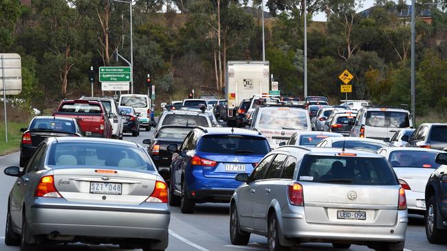 Traffic congestion near the Northern Ring Road and Greensborough Bypass. Picture: Josie Hayden