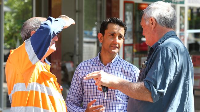 Queensland Opposition leader David Crissafulli with locals in Chinchilla on Wednesday. Picture: David Clark