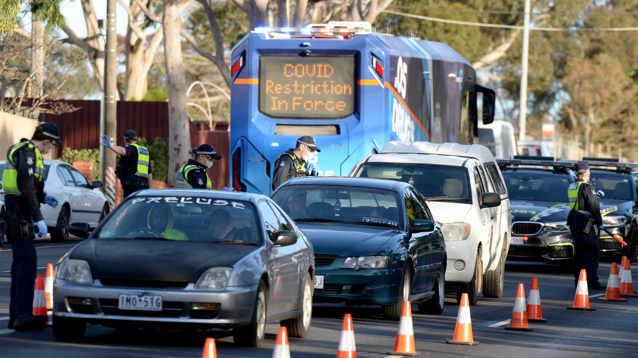 Police perform random checks on drivers and passengers at Camp Rd, Broadmeadows, last week. Picture: Andrew Henshaw