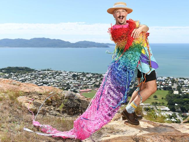 Andy Dexterity with one of his knitted creations ‘Gloria’. Picture: Shae Beplate.