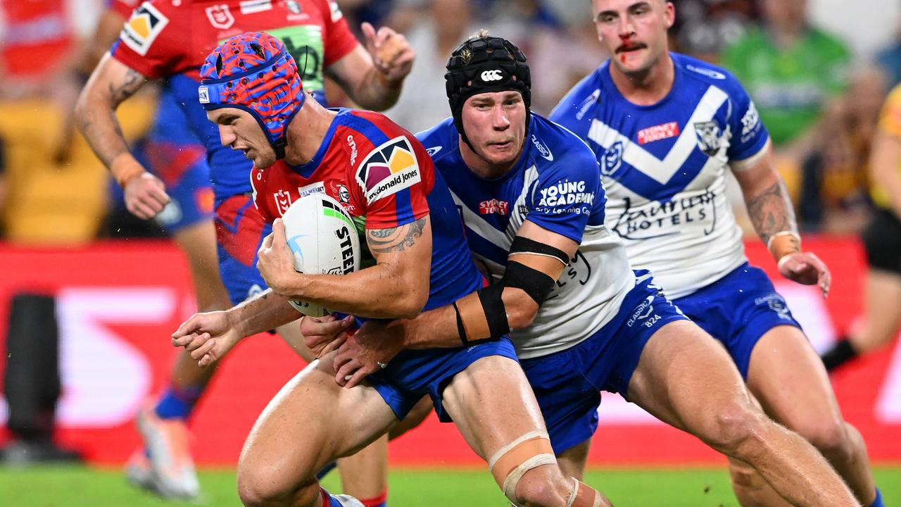 Kalyn Ponga was strong for the Knights in their win against the Bulldogs. Picture: Bradley Kanaris/Getty Images