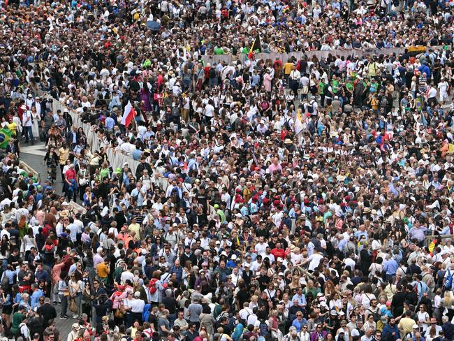 A section of the crowd in the square for the papal Sunday noon blessing. Picture: AFP