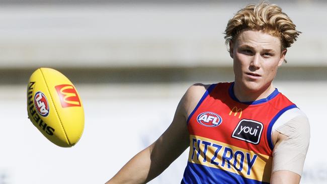 Levi Ashcroft at Lions training at Springfield before their Opening Round clash against Geelong this Thursday. Picture Lachie Millard