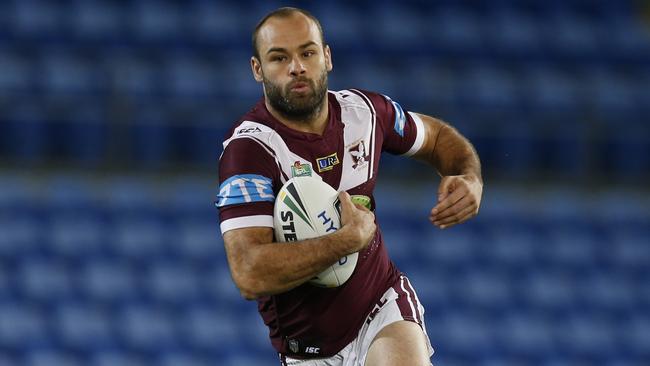 Manly Sea Eagles' Brett Stewart in action in the Round 15 NRL match between the Gold Coast Titans and the Manly Sea Eagles at CBus Stadium, Robina, on Monday night. Photo: Jerad Williams