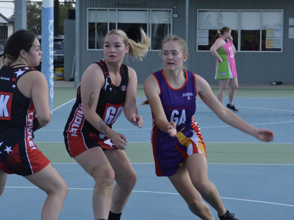 Stanthorpe netballer Olivia Turner competing in the opens divsion at Roma on Sunday.