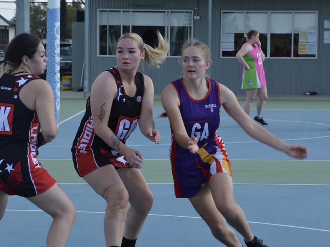 Stanthorpe netballer Olivia Turner competing in the opens divsion at Roma on Sunday.