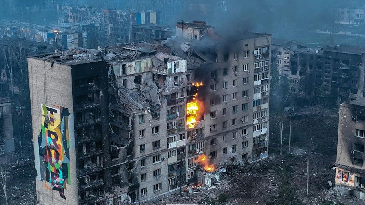 A destroyed apartment block in the city of Bakhmut, Ukraine. Picture: Armed Forces of Ukraine/AFP