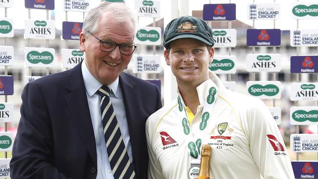 Steve Smith of Australia is presented with the player of the match award at Edgbaston. Picture: Getty Images