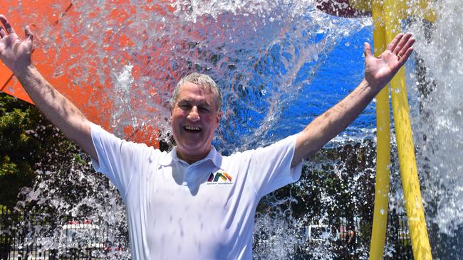 Mackay Regional Council Mayor Greg Williamson at the opening of the new interactive play area at the Bluewater Lagoon in 2020. Picture: Zizi Averill