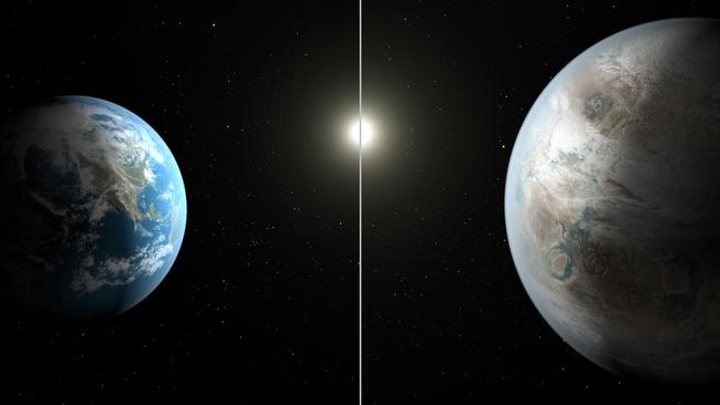 Earth and the Sun, left, compared to Kepler 452b and its star. Picture: NASA