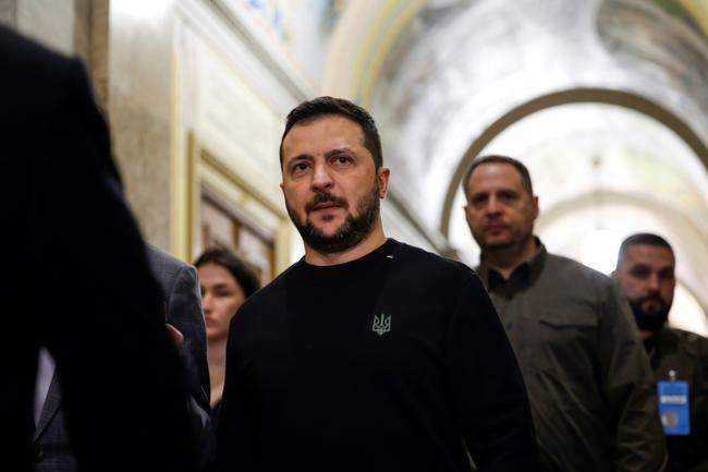 Ukrainian President Volodymyr Zelensky walks through the US Capitol between meetings with congressional leadership