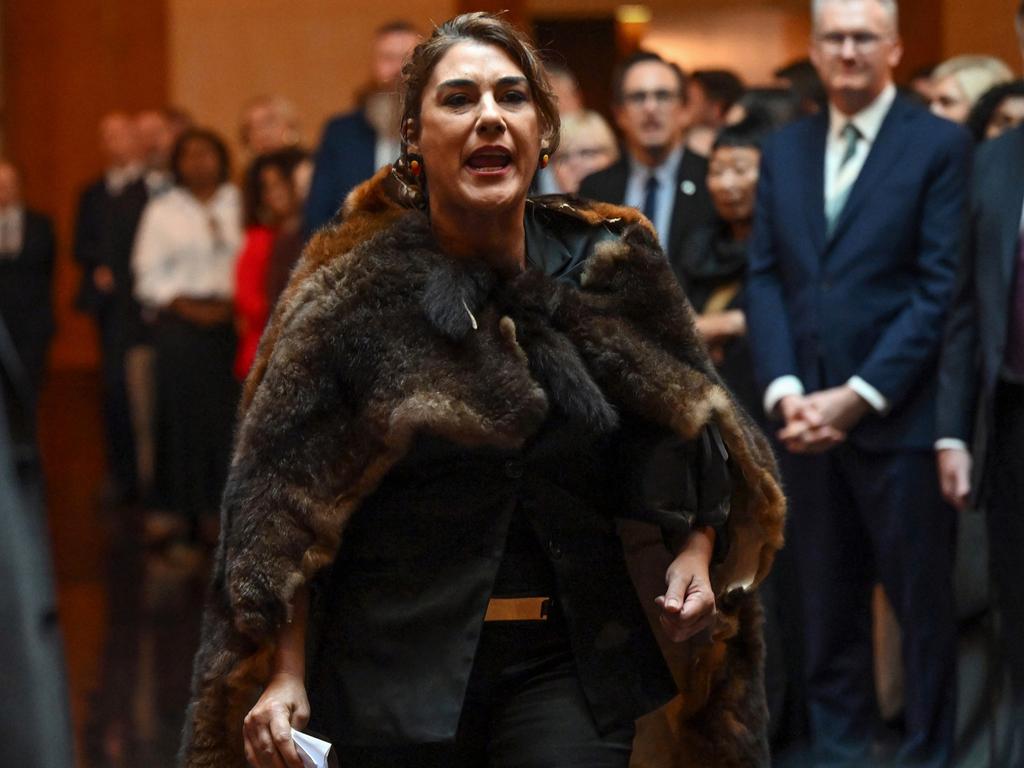 Lidia Thorpe heckles King Charles III during his visit to the Australian Parliament House. Picture: Victoria Jones