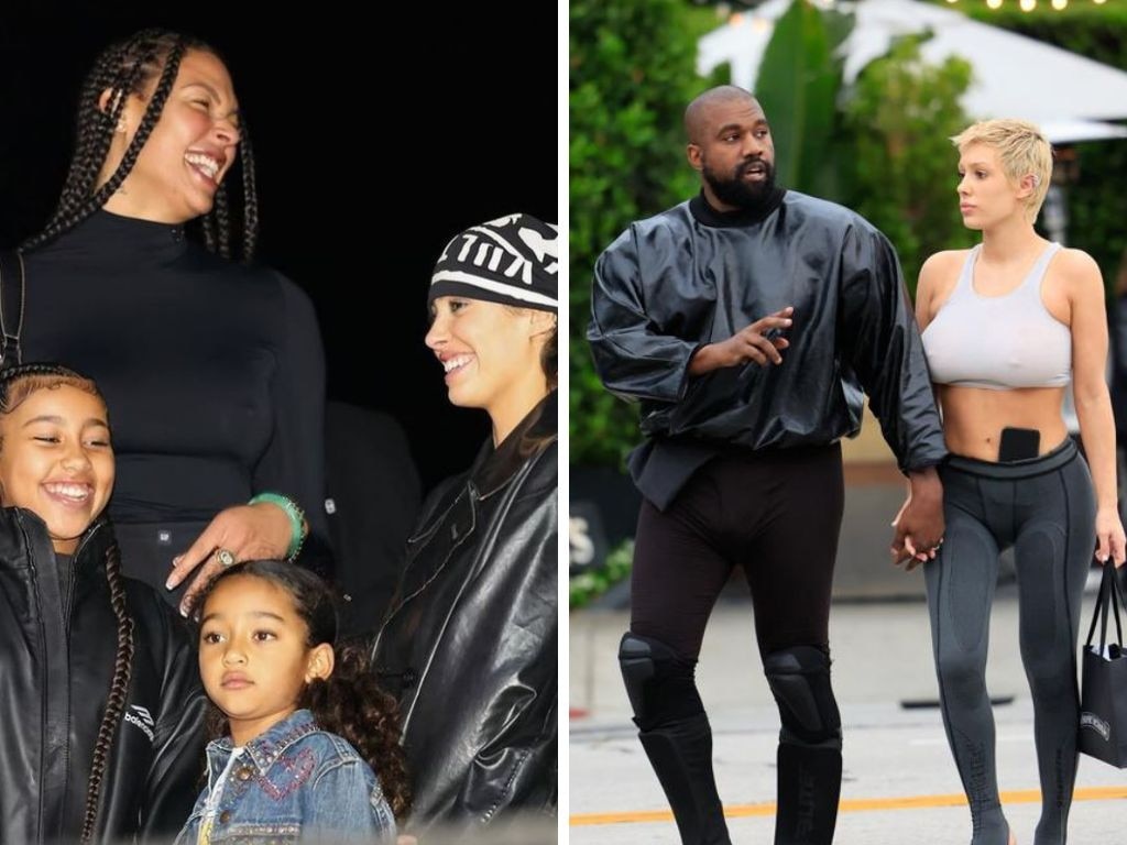 Liz Cambage parties with Bianca Censori and Kanye West. Photos: Instagram, Getty Images