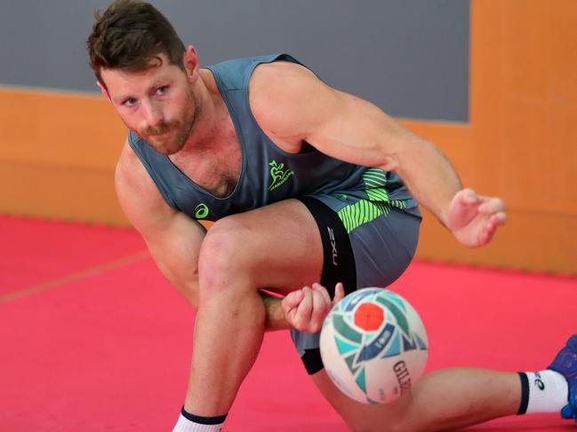 ODAWARA, JAPAN - SEPTEMBER 14:  Bernard Foley of Australia practices his passing during a gym session on September 14, 2019 in Odawara, Japan. (Photo by Dan Mullan/Getty Images)