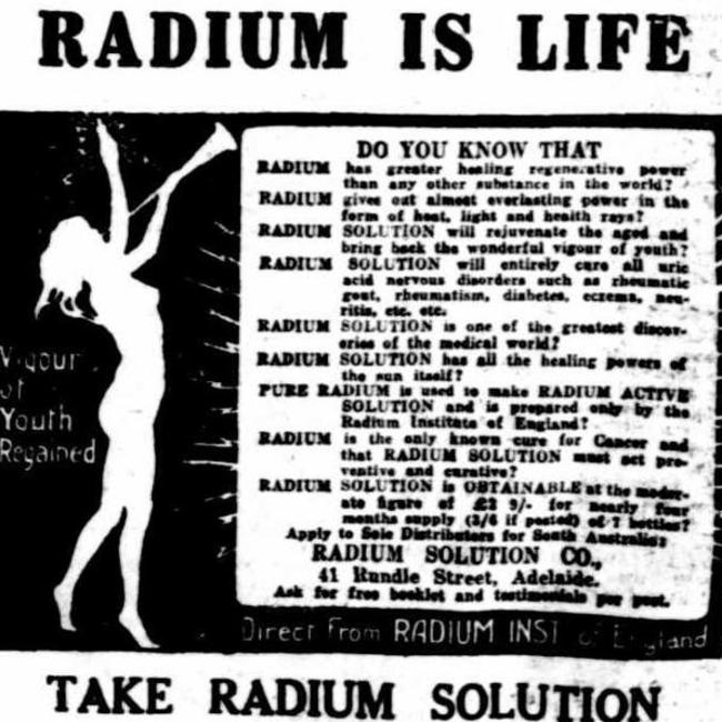 Radium would cure cancer, diabetes and rheumatism according to this 1920s ad.