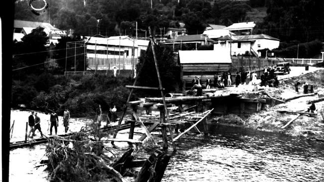 Reconstruction of a bridge washed away during floods in Warburton. Picture: Argus File