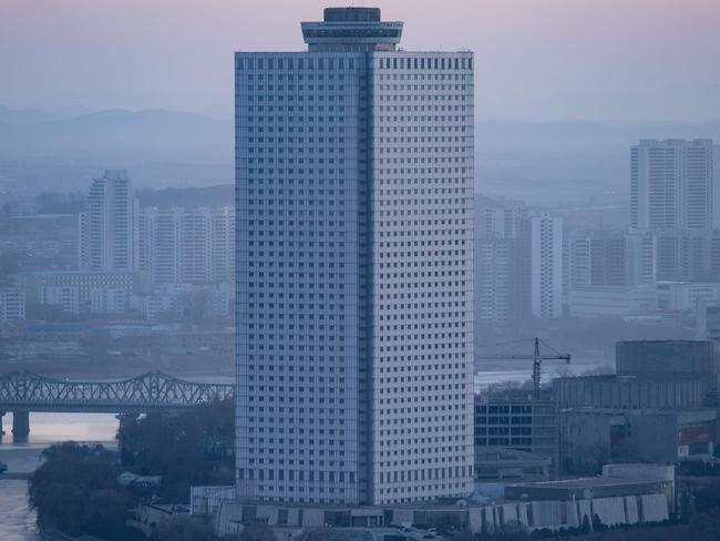 The Yanggakdo International Hotel in Pyongyang, where US student Otto Warmbier was alleged to have removed a political poster from staff quarters. Picture: Ed Jones/AP