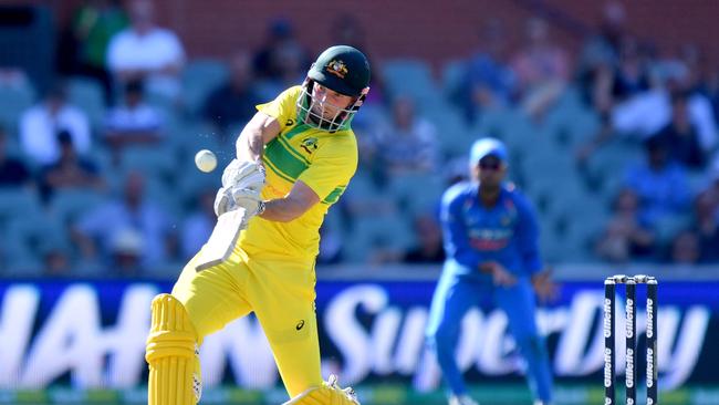 Shaun Marsh of Australia plays a shot and is caught out in the deep during the Second One-Day International (ODI) match between Australia and India at the Adelaide Oval in Adelaide, Tuesday, January 15, 2019. (AAP Image/Sam Wundke) NO ARCHIVING, EDITORIAL USE ONLY, IMAGES TO BE USED FOR NEWS REPORTING PURPOSES ONLY, NO COMMERCIAL USE WHATSOEVER, NO USE IN BOOKS WITHOUT PRIOR WRITTEN CONSENT FROM AAP