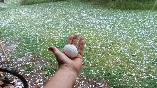 Hail at Anderleigh near Gympie. Picture: Chris Stewart/Facebook.