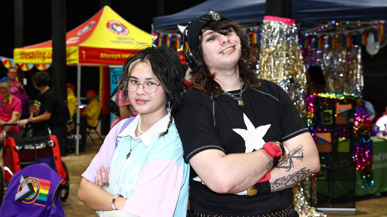 Luciele Morgan and Jake Bingham at the Cairns Pride Festival's Pride Fair day, held at the Tanks Arts Centre, Edge Hill. Picture: Brendan Radke