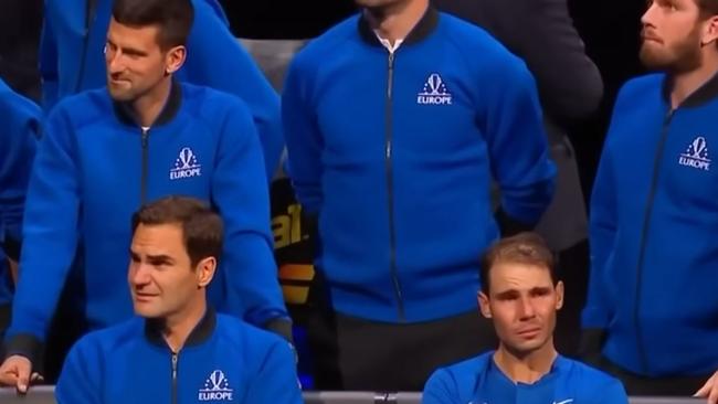 Federer and Nadal were deeply emotional, while Djokovic (top left) had a different reaction.