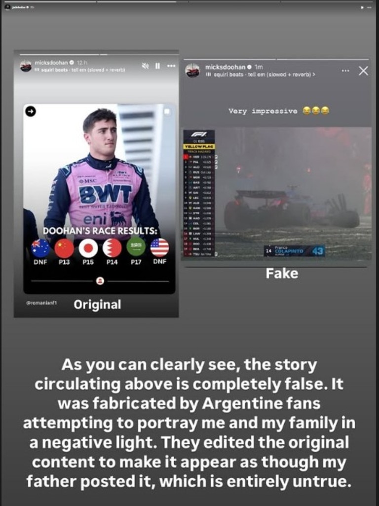 Jack Doohan called out the mistake. Photo: Instagram @jackdoohan.