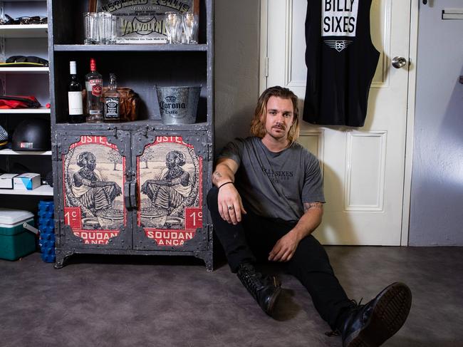 Portraits of Dylan Fricker, one of the founders of fashion company 'Billy Sixes', taken in Dylan's garage at home in Marsfield on 25th October 2018; where the company runs the label from. (AAP Image / Julian Andrews).