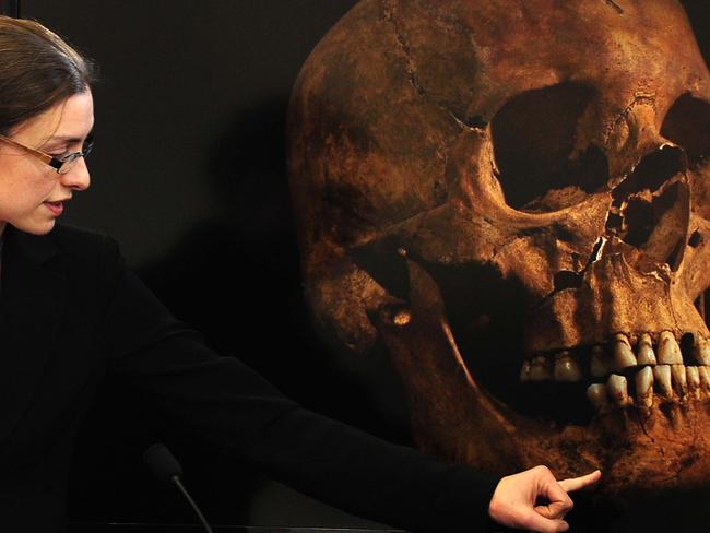 Jo Appleby, a lecturer in Human Bioarchaeology, at University of Leicester, School of Archaeology and Ancient History, who led the exhumation of the remains, during a dig at Leicester's Greyfriars car park, speaking at the university, as tests have established that a skeleton found under the car park, is that of King Richard III.   (Photo by Rui Vieira/PA Images via Getty Images)