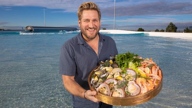 Curtis Stone, at URBNSURF with seafood from Three Blue Ducks, is a major drawcard this Melbourne Food and Wine Festival. Picture: Jason Edwards