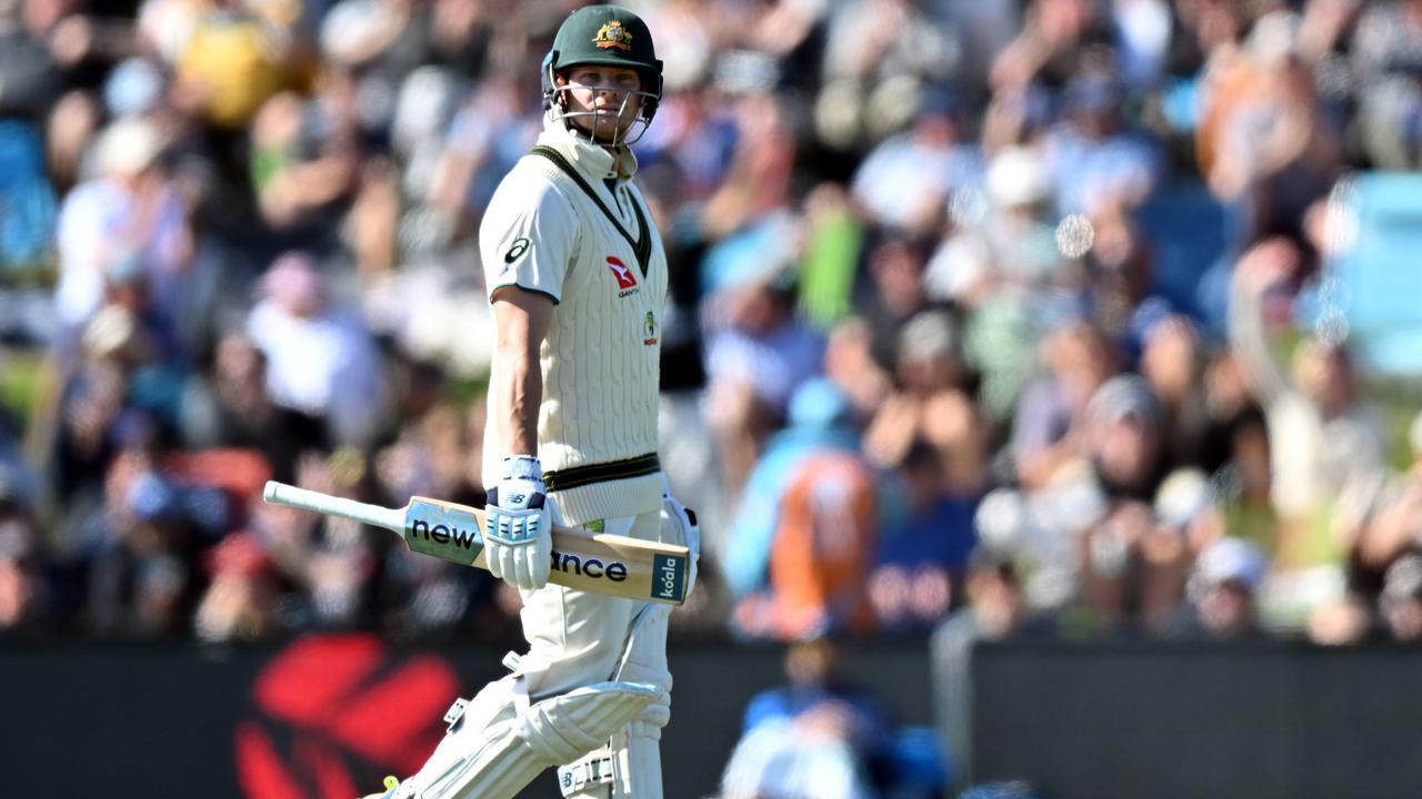 Steve Smith battled in New Zealand. Picture: Kai Schwoerer/Getty Images