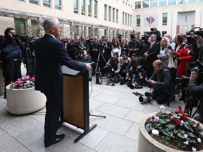 PM Malcolm Turnbull holding a press conference at Parliament House in Canberra. Picture Kym Smith