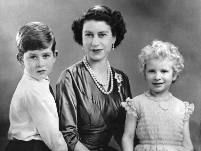 Undated picture of Queen Elizabeth II with a young King Charles and Princess Anne. Picture: AFP