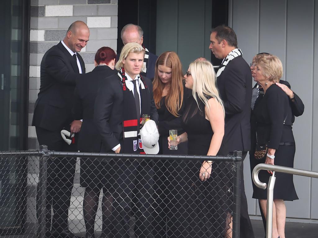 Family and friends attend the funeral service for former Australian cricket player Shane Warne at St Kilda Football Club. Picture: David Caird