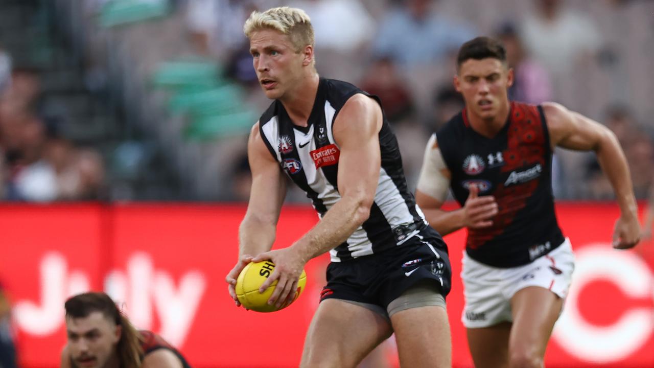 MELBOURNE. 25/04/2023. AFL. Round 6. Collingwood vs Essendon at the MCG. Billy Frampton of the Magpies . Pic: Michael Klein