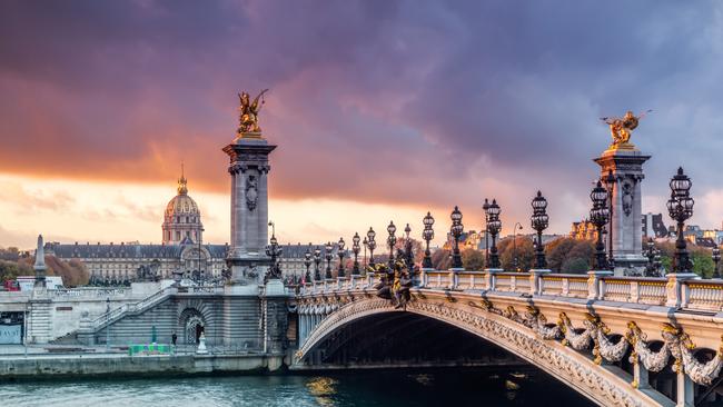 Dawn on bridge Alexander III, Paris, Ile de France, France