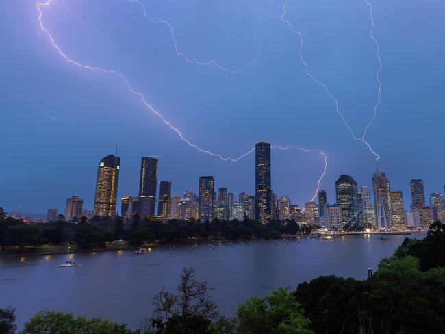 A storm pictured moving through Brisbane in October. Picture: Josh Woning