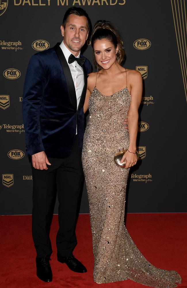 Mitchell Pearce and Kristin Scott at last year’s Dally M Awards. Picture: AAP