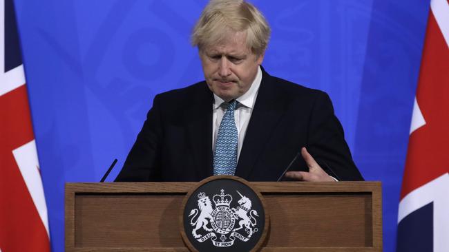 Boris Johnson speaks to reporters. Picture: Getty Images.