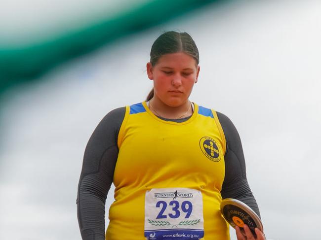 Alyssa Benbow is a current state champion in both the shot put and hammer throw this year. Picture: Athletics Victoria.