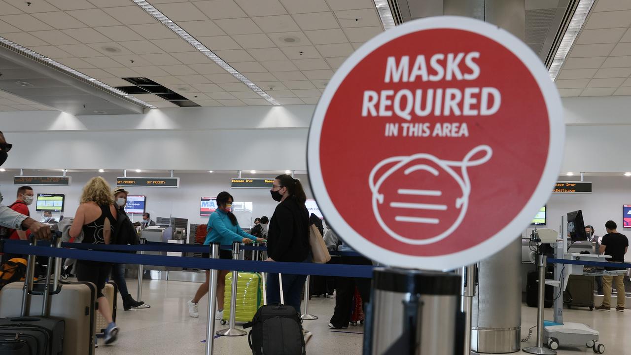 Masks are no longer mandatory in airports or on planes, per US federal law, but are in some states. Picture: Joe Raedle/Getty Images/AFP